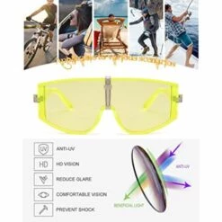 Lunettes De Soleil Carrées à Dessus Plat Pour Hommes, Femmes, Lunettes De Soleil à Monture Semi-sans Monture - Cadre Jaune Jaune Océan GDRHVFD -Promos Protection des yeux : lunettes et masque Magasin 66991450 4