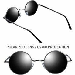 BDD Lunettes De Soleil Rondes Polarisées Pour Hommes Et Lunettes De Soleil De Style Lennon Ovales En Métal Vintage Travel Fit UV400 Noir -Promos Protection des yeux : lunettes et masque Magasin 67468176 3