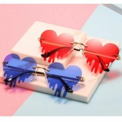 Cisea Love Tears Lunettes De Soleil Femme Prom Funny Lunettes De Personnalité Lunettes De Soleil Sans Cadre En Métal (cadre Doré Bleu Foncé),