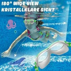 Cisea Lunettes De Natation Pour Enfants - Taille Réglable - Lunettes De Natation Pour Fille - Grand Angle De Vision De 180 ° - Anti-buée - Protection UV (vert Et Blanc) -Promos Protection des yeux : lunettes et masque Magasin 68078142 3